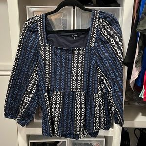 Madewell Lightspun Millbrook Puff-Sleeve Peplum Top in Geo Print